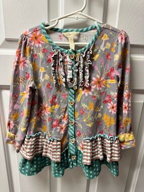 Matilda Jane Floral Ruffle Tunic with Teal Trim